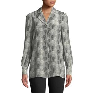 CO Long Sleeve Button Front Collared Balloon Print Tunic Blouse Sz 10 / 12